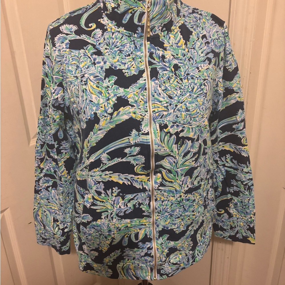 Lilly Pulitzer Women's Bomber Jacket in Blue and Green Floral